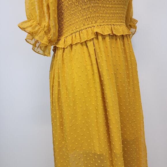 Anthropologie Ruffle Smocked Maxi Dress Size S Dark Yellow Cottage Prairie Boho - Picture 8 of 16